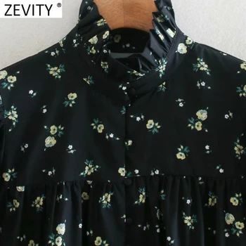 Zevity Nueva Mujer Dulce Agaric de Encaje Floral de Impresión Casual Vestido Recto de la Pradera Chic Puff Manga Vestido de Volantes Vestido Mini DS4787