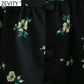 Zevity Nueva Mujer Dulce Agaric de Encaje Floral de Impresión Casual Vestido Recto de la Pradera Chic Puff Manga Vestido de Volantes Vestido Mini DS4787