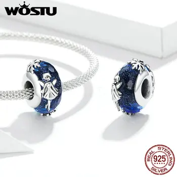 WOSTU de la Plata Esterlina 925 de la Nieve de Hadas de perlas de Vidrio de color Azul Colgante del Encanto Ajuste Original de la Pulsera de DIY Collar 2020 Joyas CTC369