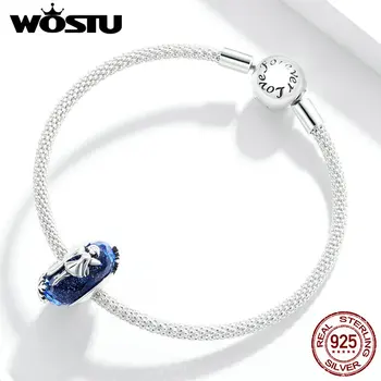 WOSTU de la Plata Esterlina 925 de la Nieve de Hadas de perlas de Vidrio de color Azul Colgante del Encanto Ajuste Original de la Pulsera de DIY Collar 2020 Joyas CTC369