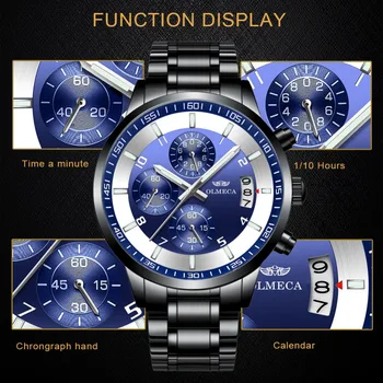 OLMECA de los Hombres de Moda reloj de Pulsera Luminosa Impermeable de Cuarzo Cronógrafo Relojes Automático de Fecha relogio masculino de Acero Inoxidable
