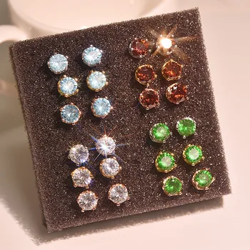 14K de Oro AAA Circón Corona de cristal Aretes para las mujeres Orecchini Joyas Kolczyki Bizuteria de piedras preciosas Granate Stud earring