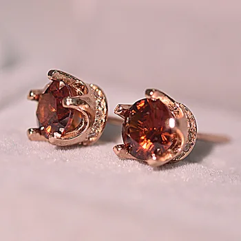 14K de Oro AAA Circón Corona de cristal Aretes para las mujeres Orecchini Joyas Kolczyki Bizuteria de piedras preciosas Granate Stud earring