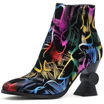 DORATASIA Marca de Alta Extraña Tacones de Tobillo Zapatos de Moda Vestido de Otoño Botas de Mujer Nueva y Única en el Colorido de Impresión Partido Botas