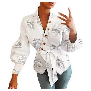 2020 Moda de Verano Vendaje de las Mujeres de Hojaldre Camisa Sexy V Cuello de Botón de la Blusa Elegante Ol Casual Suelto Formal Tops Camisa Feminina #4z