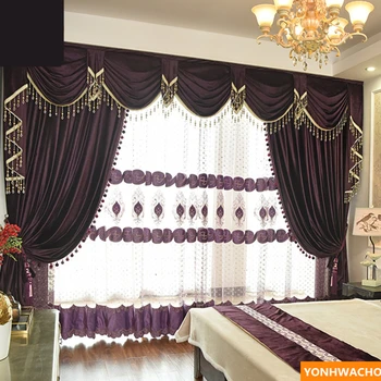 Personalizado cortinas de alto grado Europeo moderno Uva púrpura de espesor italiano paño de terciopelo apagón cortina de tul cenefa cortinas N938