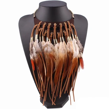 Moda Nuevo Diseño de Otoño Grueso Declaración Collar de Cadena Colgante Gargantilla Collar de Plumas para Mujeres Regalos de Navidad