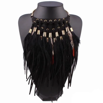 Moda Nuevo Diseño de Otoño Grueso Declaración Collar de Cadena Colgante Gargantilla Collar de Plumas para Mujeres Regalos de Navidad