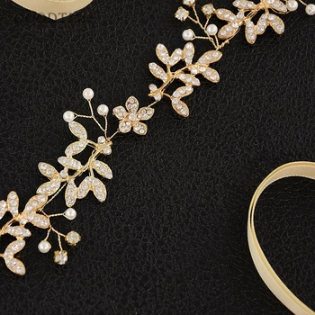De oro de las Flores de la Boda de Novia Cinturones con Perlas y diamante de imitación de la Faja de Diadema para La Novia de la Boda Accesorios de las Correas en El Vestido