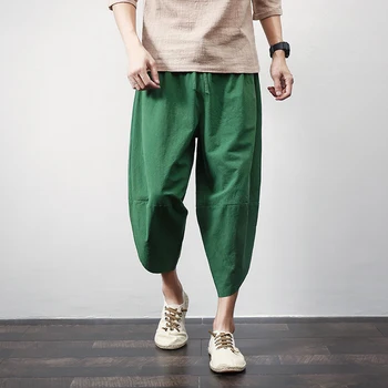 Estilo chino de Tobillo-Longitud de la Ropa de cama de Algodón Pantalones de los Hombres Pantalones Jogger Hombres XXXL Deportivos de Streetwear