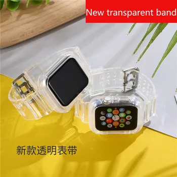 2 en 1 caso para el iwatch de 5 bandas Para el Apple Watch correas de cubierta trasera transparente de la serie SE 6 54321 de la Pulsera del Silicón