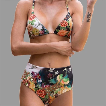 ITFABS Sexy Floral de Impresión de Alta Cintura del Traje de baño de 2019 Bikini Push Up de trajes de baño de las Mujeres de la Vendimia Biquini de Baño Traje de Baño Femme XXL