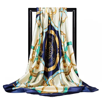 2020 Marca de Lujo de 90 cm Pañuelo de la Real Telas de Seda Bufandas Bufanda Impresa de la MUJER de gasa hiyab infinito poncho manta