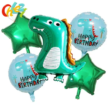 5pcs/lot de dinosaurio de color Verde Globos metálicos de la Corona de dibujos animados de Dinosaurios de la Fiesta de Cumpleaños Decoración de juguetes de niños de Helio Globos para baby shower