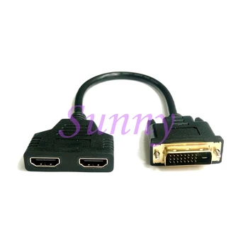 Chapado en oro DVI 24+1 Macho a 2 * HDMI de 19 Pines Hembra Splitter Cable del Adaptador de cable HDMI para HDTV LCD DVI-D HDMI conversión 1080P