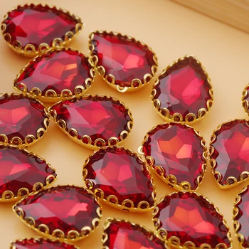 RESEN 10x14mm 20pcs/lot color Rojo en forma de Lágrima en la Costura de diamantes de Imitación de las planas Coser diamantes de Imitación de Oro de la Garra de Siam de la Gota de la Piedra de Vestir Accesorios