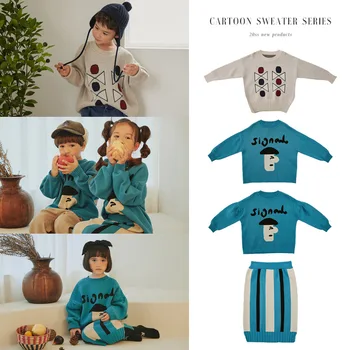 2020 Limt Niños Suéteres De Invierno Otoño Niñas Y Niños De La Moda De Impresión De Dibujos Animados Kint Suéteres Bebé Niño De Algodón Azul Outwear La Ropa