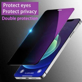 KAIQISJ 2 en 1 Luz Púrpura Anti-Peep Protector de Pantalla Para iphone 12 Pro Max Verde -Ray Anti-reflejos de la Película de Vidrio Para el iphone 11 X XR