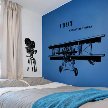 Creativo Retro Avión Pegatinas de Pared para la Sala de estar del Dormitorio de la Decoración de la Barra de Arte Calcomanía Avión del Vintage en Blanco y Negro Pegatinas