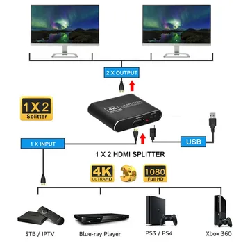 4K@60Hz HDMI Splitter 2.0 Switcher 1X2 HDR 4K Full HD de Vídeo HDMI a HDMI Interruptor de alimentación 1 en 2 Amplificador para TV DVD PS3 Xbox