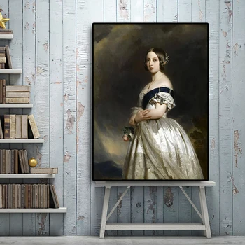 Gran tamaño de la Joven Reina Victoria Retrato Pintura al Óleo sobre Lienzo de Carteles y Grabados Escandinavos Arte de la Pared de la Imagen para la Sala de estar