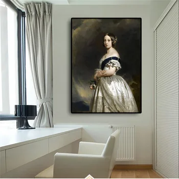 Gran tamaño de la Joven Reina Victoria Retrato Pintura al Óleo sobre Lienzo de Carteles y Grabados Escandinavos Arte de la Pared de la Imagen para la Sala de estar