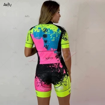 KAFITT color Fluorescente de la Mujer Sexy Skinsuit Ropa de Ciclismo Profesional Macaquinho Ciclismo Feminino Go Pro Triatlón Conjuntos