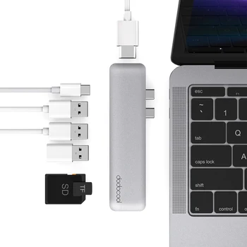 Dodocool de Aluminio de Doble USB Hub con 3 USB 3.0 SD/TF Lector de Tarjetas de Tipo C, Concentradores de Carga Thunderbolt de Transferencia de Datos de Macbook Pro
