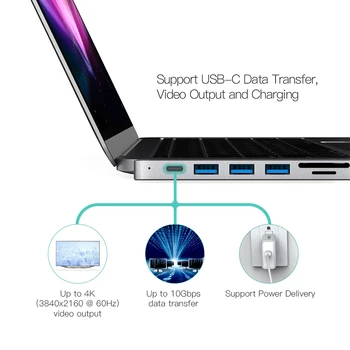 Dodocool de Aluminio de Doble USB Hub con 3 USB 3.0 SD/TF Lector de Tarjetas de Tipo C, Concentradores de Carga Thunderbolt de Transferencia de Datos de Macbook Pro