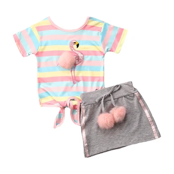 Ropa de bebé Conjuntos de Bebé de las Niñas del arco iris de Rayas Princesa Tops camiseta de los Niños de la Muchacha Mini Falda Trajes de Niño de 2 piezas Conjunto