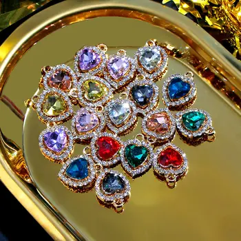 10Pcs Multicolor de Cristal de la Forma del Corazón de los Encantos Colgante Empedrado de diamantes de imitación Brillante Amor Encanto DIY de la Joyería del Collar de los accesorios