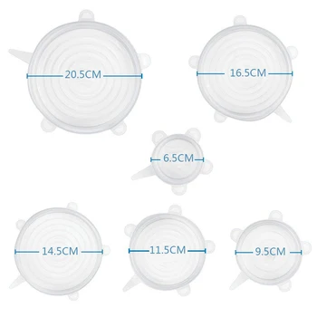 Universal de Alimentos de la Cubierta de Silicona Tapas de 6 Pack de Silicona Flexible Bol Cubiertas para Recipiente Frasco de Vidrio de la Cocina Strench Tapas de Dropshipping