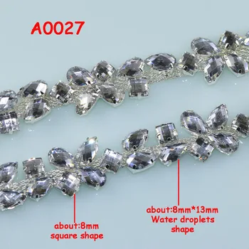 La moda DIY,1yard, la Plaza y las gotitas de Agua de la forma de la resina de Cristal de diamante de imitación de la cadena de Plata + negro de la cadena de recorte de Boda Apliques