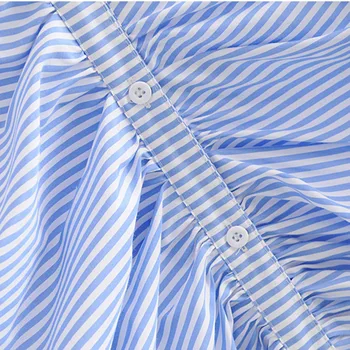 2019 verano nuevo slim slim retro V-cuello de rayas sin mangas con pliegues en la cintura bolsillo de la cadera femenina vestido azul Cielo de la moda de la personalidad de las Mujeres
