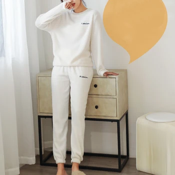 Otoño Invierno de las Mujeres ropa de dormir Lindo de Terciopelo Esponjoso Camisa del Pijama Sólido Espesar Pijamas para Mujer Suave de Manga Larga Sueño tops 2020