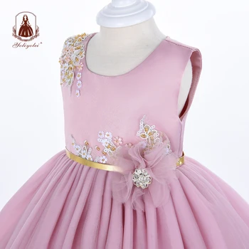 Yoliyolei Tul de Color Rosa Bebé Vestido de Niña de 2 a 5 Años de Edad con Forro de Algodón de Oro de la Cintura Casual Parte de las Muchachas de Flor Vestidos