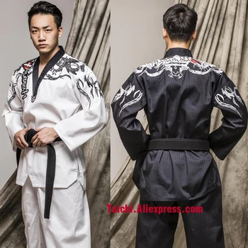 Las Artes marciales de TKD de Tae Kwon Do de V-cuello de Adultos y Niños de Taekwondo de Ropa Para Poomsae y la Formación,WTF Uniforme,160-190 cm Negro/blanco