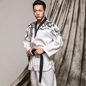 Las Artes marciales de TKD de Tae Kwon Do de V-cuello de Adultos y Niños de Taekwondo de Ropa Para Poomsae y la Formación,WTF Uniforme,160-190 cm Negro/blanco