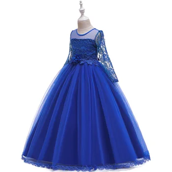Así el Diseño de vestido de baile Azul Real, Formal Niños Dreses de Fiesta de Noche de manga Larga de Encaje Vestido de Primera Comunión