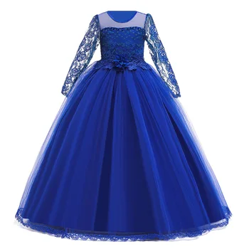 Así el Diseño de vestido de baile Azul Real, Formal Niños Dreses de Fiesta de Noche de manga Larga de Encaje Vestido de Primera Comunión