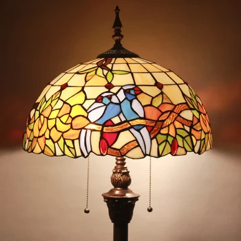 16 pulgadas de Tiffany estilo Europeo retro arte lámpara de piso de pájaro de colores para la sala de estar decorativos staned de vidrio caliente dormitorio
