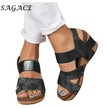 SAGACE Sexy Tacones de Cuña Zapatillas de las Mujeres, Sandalias de Cuero, Más el Tamaño de Sandalias de Playa de Verano de la Plataforma de la Correa de los Zapatos de Tobillo Sandalias