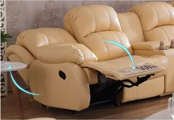 Manual eléctrico reclinable relax sala de estar Sofá cama funcional de cuero genuino sofá en forma de L de la esquina Nórdico moderno muebles de sal