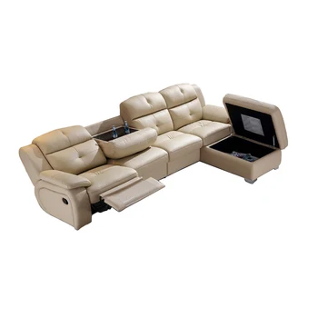 Manual eléctrico reclinable relax sala de estar Sofá cama funcional de cuero genuino sofá en forma de L de la esquina Nórdico moderno muebles de sal