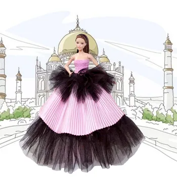 Besegad Mini Muñeca Rosa Negro Grande-falda de Malla de la Boda Vestido de Noche Largo Vestido de Traje de Ropa Accesorios para Barbie Juguete
