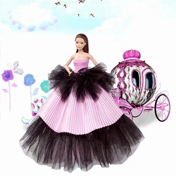Besegad Mini Muñeca Rosa Negro Grande-falda de Malla de la Boda Vestido de Noche Largo Vestido de Traje de Ropa Accesorios para Barbie Juguete