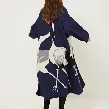 La cigüeña Mujeres Cardigan Suéter para las Mujeres de Invierno del Puente de la Capa Femenina Kimono Vintage de Punto Larga Trinchera Cazadora
