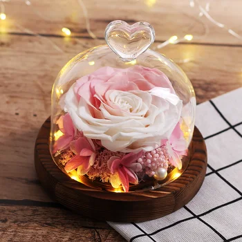 Multicolor Cúpula de Cristal Eterno LED de la bella y La ia Rosa Flores Romántico Día de san Valentín de regalo de Navidad para la boda