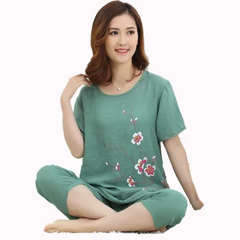 Nuevo Diseñador de Mujeres Pijama Conjunto ropa de dormir de las Mujeres Ropa de cama de Algodón de la Impresión de la Flor de Pijamas Traje de Dormir XL 2XL 3XL 4XL