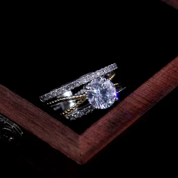 2020 nueva de lujo de oro de plata de color de la geometría del anillo de compromiso para las mujeres de la señora aniversario de regalo de la joyería al por mayor moonso R5488